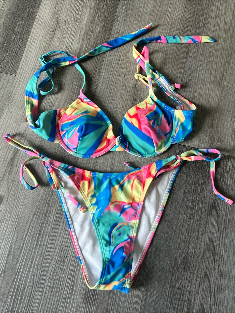 Multicolor Tie-Dye Print String Bikini